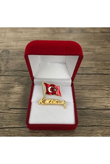 Zarif Atatürk İmzalı Bayraklı Yaka Rozeti Seti Hd981