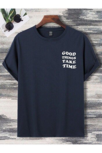 AFROGİYİM Unisex Good Things Take Time Μπλουζάκι με στάμπα μπροστά και πίσω
