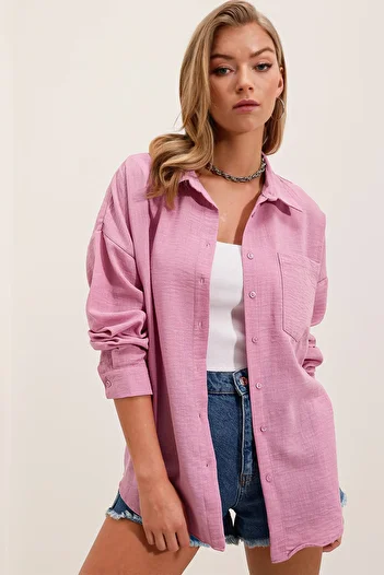 Bigdart 20153 Πουκάμισο λινό Oversize Single Pocket - Πούδρα