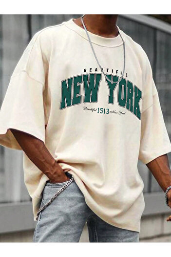 Black Sokak Όμορφο ανδρικό μπλουζάκι με στάμπα New York Oversize
