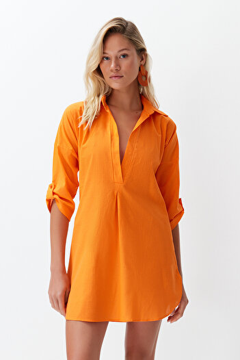 Trendyol Collection Orange Woven Flared Cotton Mini Beach Dress Tbess21El3979
