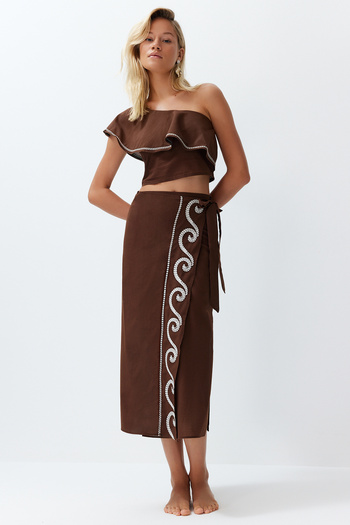Trendyol Collection Brown Beach Blouse Impact Suit 100% Cotton Cotton Flounces One Shoulder Flounces Flounces