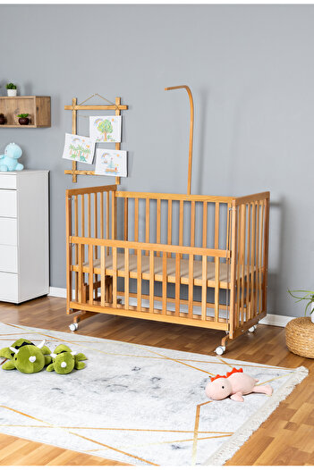 Bamgidoo Ahşap Beşik Anne Yanı Beşik Vernikli 70x130 - Uyku Setsiz Yataksız + Tekerlekli