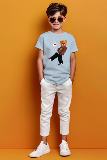 ADABEBEK Cool Teddy Bear Printed Boys' T-Shirt with Heart Icon