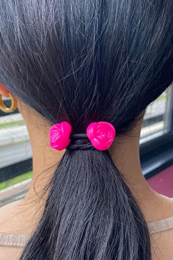 TAKIŞTIR Pink Rose Detailed Black Rubber Buckle