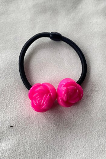 TAKIŞTIR Pink Rose Detailed Black Rubber Buckle
