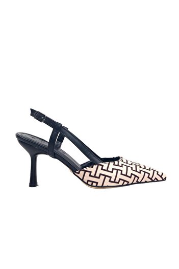 bescobel Women's Yurban Black Thin Heel Textile Sandals 8 cm 2101
