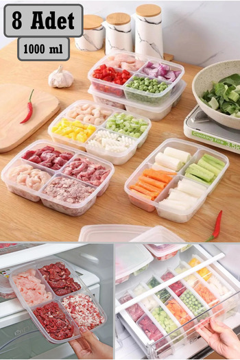 Bayev Large 8 Pieces 4 Compartments Frozen Lunch Food Meat And Vegetable Storage Container Icebox Mincer Roasting Container