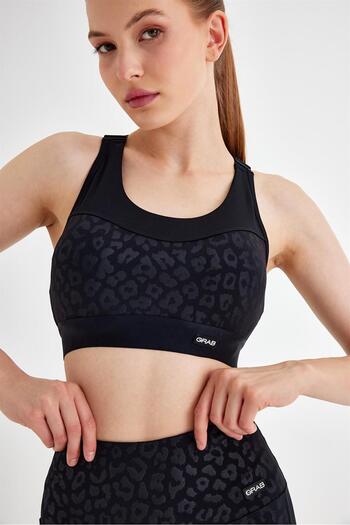 GRAB Women's Black Adjustable Embos Sports Bra