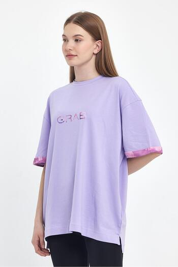 GRAB Women's Grab Printed Purple Oversize T-shirts