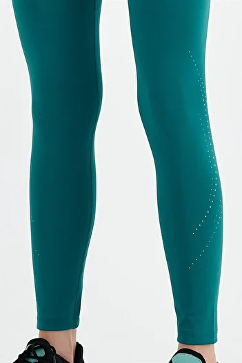 GRAB Women's Petrol Laser Cut Long Sports Leggings