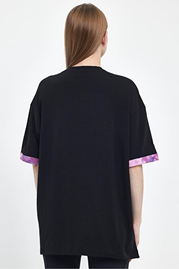 GRAB Women's Grab Printed Black Oversize T-shirts