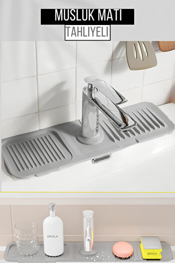 Orvila Water Holder Elastic Faucet Mat - Kitchen Bathroom Sink Organizer with Non-Slip Base