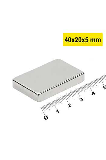 Dünya Magnet Köşeli Neodyum Mıknatıs, 40x20x5 Mm, Süper Güçlü Magnet