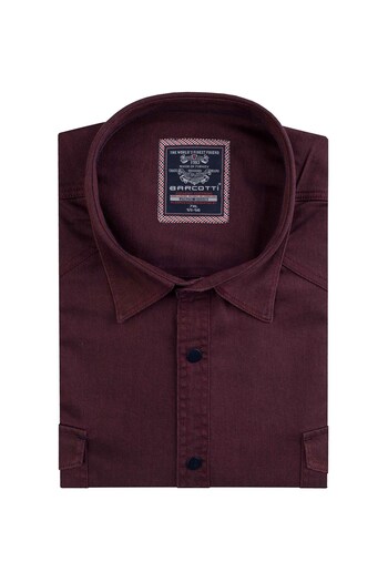 marufshop Men's Large Size 118-191 Long Sleeve Denim Shirt Suitable for Weight Interval Burgundy