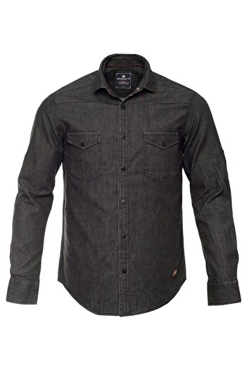 marufshop Men's Large Size 118-191 Long Sleeve Denim Shirt Suitable for Weight Interval Anthracite