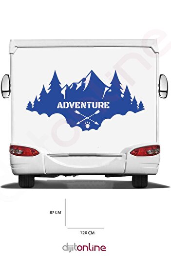 Dijitonline Autocolant Caravană Munte și Pădure - Autocolant Caravană Adventure - 120x87 Cm