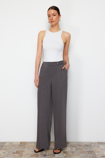 Trendyol Collection Gray Cross Closure Wide Leg/Wide Leg Woven Trousers TWOSS24PL00112