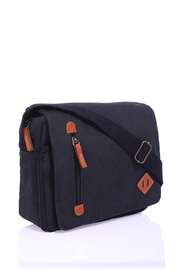 By Hakan GK61 CANVAS MAILMAN BAG MULTI-COMPARTMENT UNIVERSITY SHOULDER BAG MACBOOK TABLET BAG BLACK