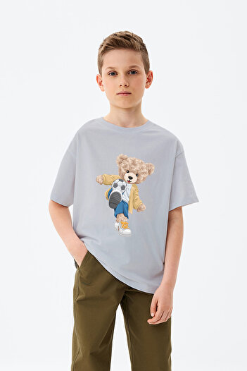 ADABEBEK Teddy Bear Playing Football Printed Boys' T-Shirt