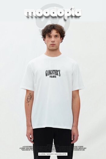 Moodopia Λευκό μπλουζάκι Oversize - Gangster's Paradise Printed