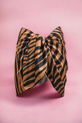 pistore Copper Zebra Patterned Short Pareo Satin Women's Beach Dress New Season