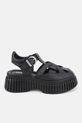 TUNAELLİ Women's BLACK GENUINE NATURAL LEATHER FLAT SANDALS SHOES