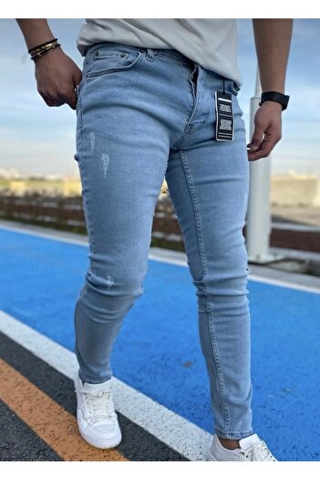 çerme Men's Ice Blue Slim Fit Skinny Leg Laser Jeans