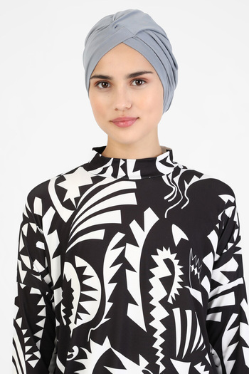 Vera Aura Ready Turban Bonnet Gray Cross Banded Women's Hijab Bonnet Sea Bonnet Swimsuit Bonnet