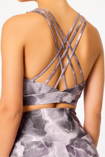 GRAB Gray Tie-Dye Pattern Back Piping Sports Bra
