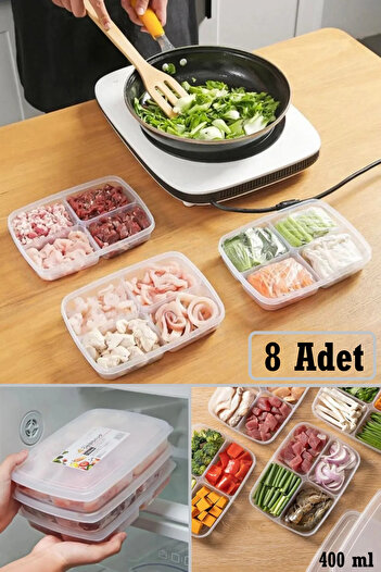 Bayev 400 ml 8 Pieces Frozen Meat and Vegetable Storage Container - Minced Meat Chicken Icebox Organizer