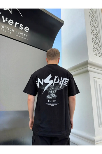 Benisengiydir Men's Black Inspie Printed Oversize T-Shirt