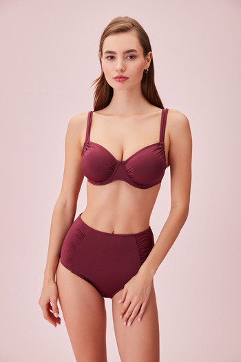 SUWEN High Waist Pleated Bikini Bottom