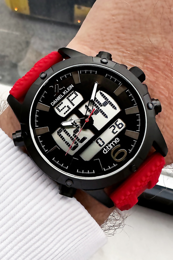 Daniel Klein Men's Wristwatch 3 Atm Waterproof Red Color with Silicone Cord + Bracelet Gift DKE2077C1
