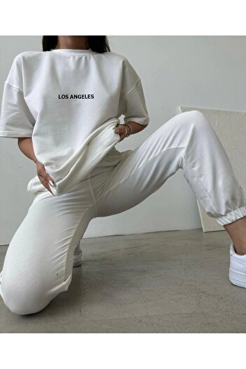 Revasser Унісекс Жінки Чоловіки LOS ANGELES Custom Printed Cotton Oversize Jogger Футболка нижня частина верхній комплект