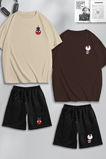 macklin Unisex Γυναικείες άντρες Hello Kitty Spiderman με στάμπα Lover Couple Combination Design Oversize T-shirt V σορτς