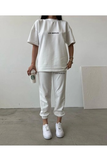 Revasser Унісекс Жінки Чоловіки LOS ANGELES Custom Printed Cotton Oversize Jogger Футболка нижня частина верхній комплект