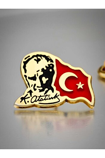 YÖRÜK TASARIM Atatürk&Bayrak Yaka Rozeti Altın Kaplama