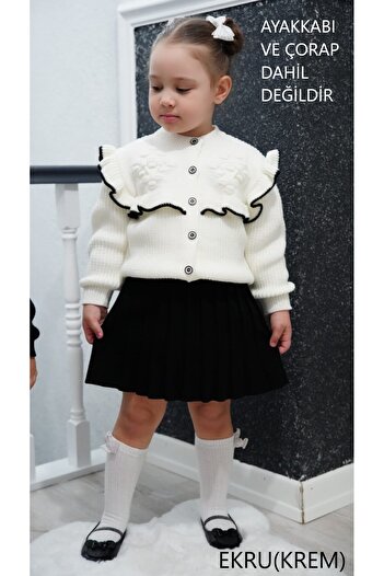 Meriç bebe Girl's Pleated Skirt and Frilly Cardigan 2-Piece Knitwear Set