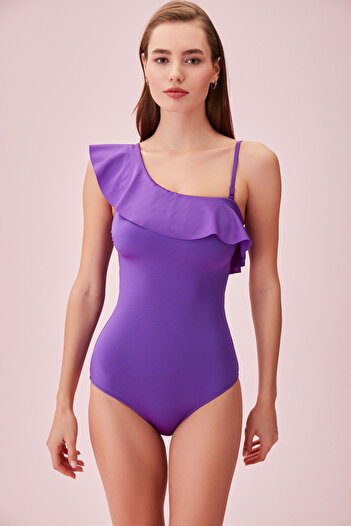 SUWEN One Shoulder Flounce Swimsuit