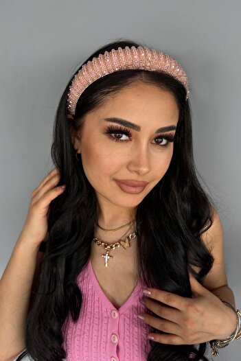 TAKIŞTIR Pink Color Crystal Stone Detailed Crown
