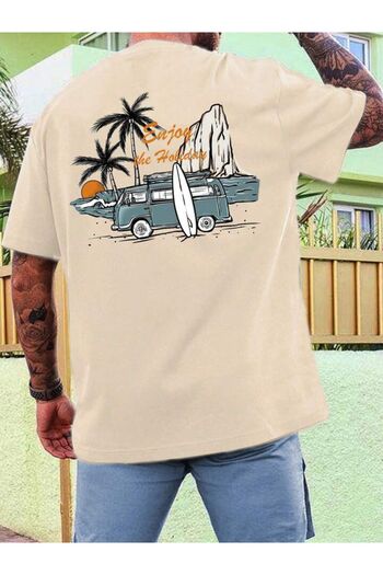 AFROGİYİM Unisex Απολαύστε το μπλουζάκι The Holiday μπροστά και πίσω με στάμπα Oversize