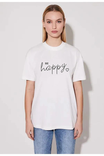 Pink Sky be happy Printed Oversize T-shirt Unisex