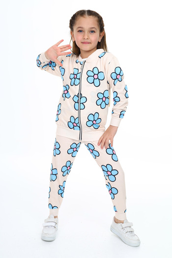 e-çocuk 2031 Model Girl's Daisy Printed Suit Set