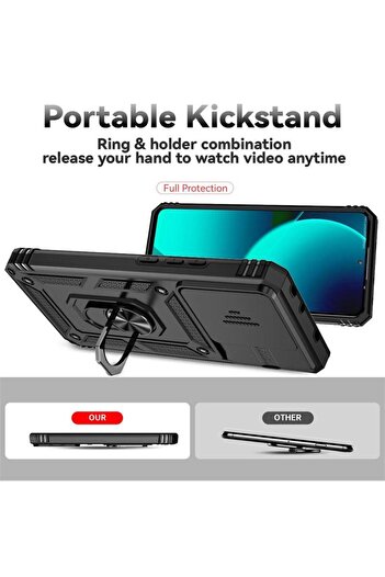 Rivor Xiaomi Mi 13T/13T Pro Kılıf Kamera Korumalı Sürgülü Yüzüklü Darbe Emici Zırhlı Koruyucu Tank Kapak