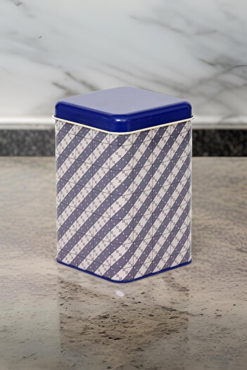EVLE Ef022-j8 Purple Plaid Striped Patterned Square Metal Storage Container 11x11 Cm
