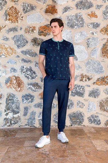 Doreanse Men's Short Sleeve Navy Blue Pajamas Set C0T1N54Y42