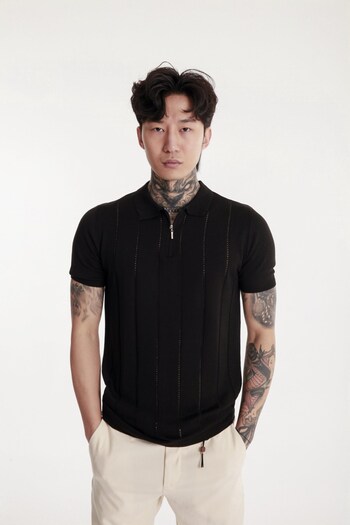 The Champ Clothing Πλεκτό ανδρικό πλεκτό μπλουζάκι Polo Neck με φερμουάρ