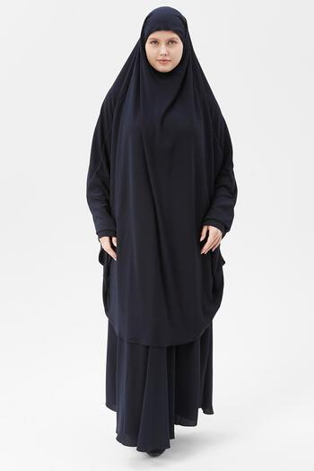 Altobeh Γυναικείο Σετ σεντόνι Hijab Medina Silk με Πέπλο Σουφλέ και Φούστα Navy Blue