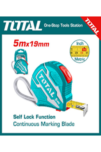TOTAL 3 Meters and 5 Meters 19 mm Tape Measure with Brake Mechanism High Quality Nms Hardware